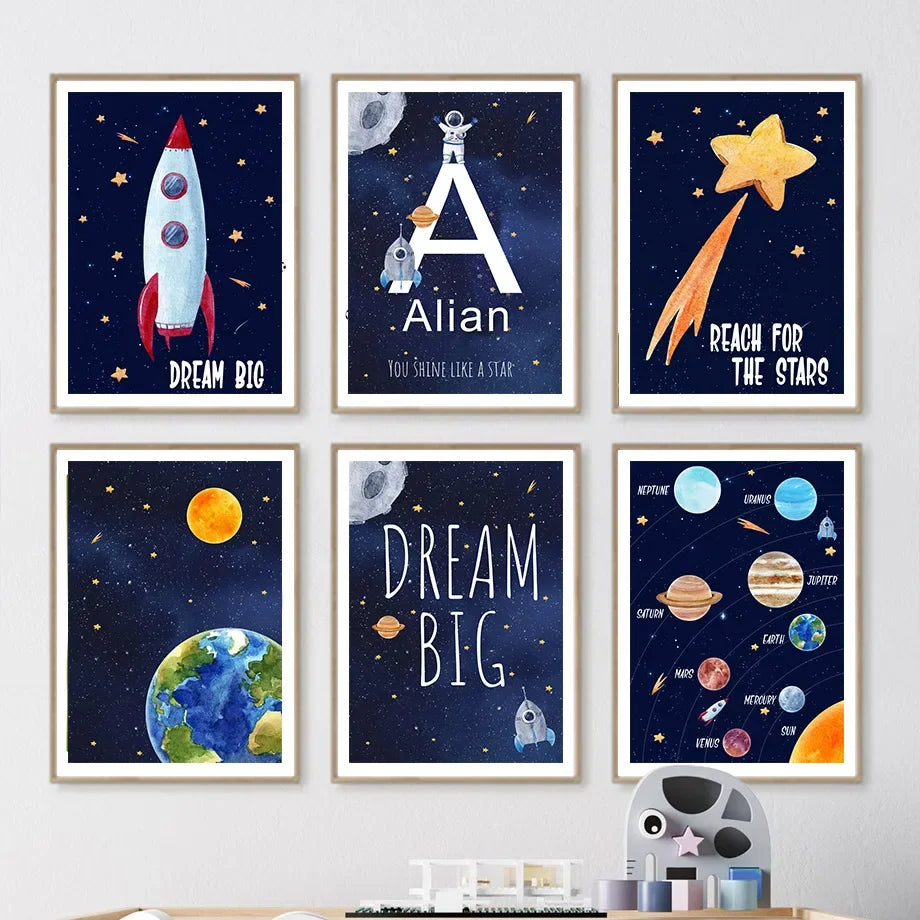 Custom Name Kids Room Decorative Wall Art Prints Space Astronaut Interior Poster Baby Canvas Decoration Wall Pictures Home Decor Custom Name Kids Room Decorative Wall Art Prints Space Astronaut Interior Poster Baby Canvas Decoration Wall Pictures Home Decor